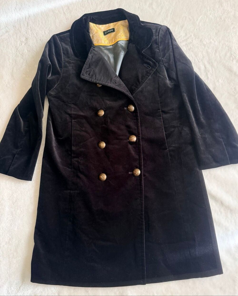 J.Crew Black Velvet Double Breasted Peacoat Coat Estimated Size 4 - Picture 2 of 12
